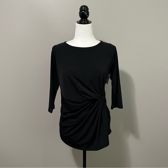 Sympli Side Twist Top 3/4 Sleeve Black Sparkle - Picture 5 of 14